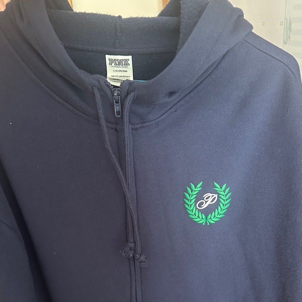 PINK navy Hoodie with Green Logo